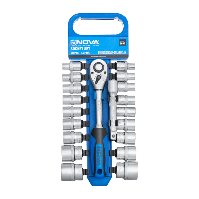 ست بکس 1/2 اینچ 20 پارچه با سطح کروم مات و نگهدارنده پلاستیکی Nova 6692